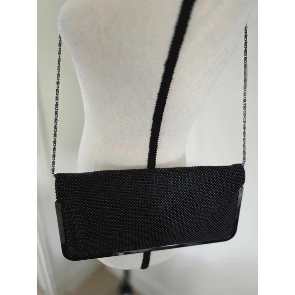Pretty RSVP Black Glitter Evening Clutch Bag Purse w/Silver Chain Strap VguC